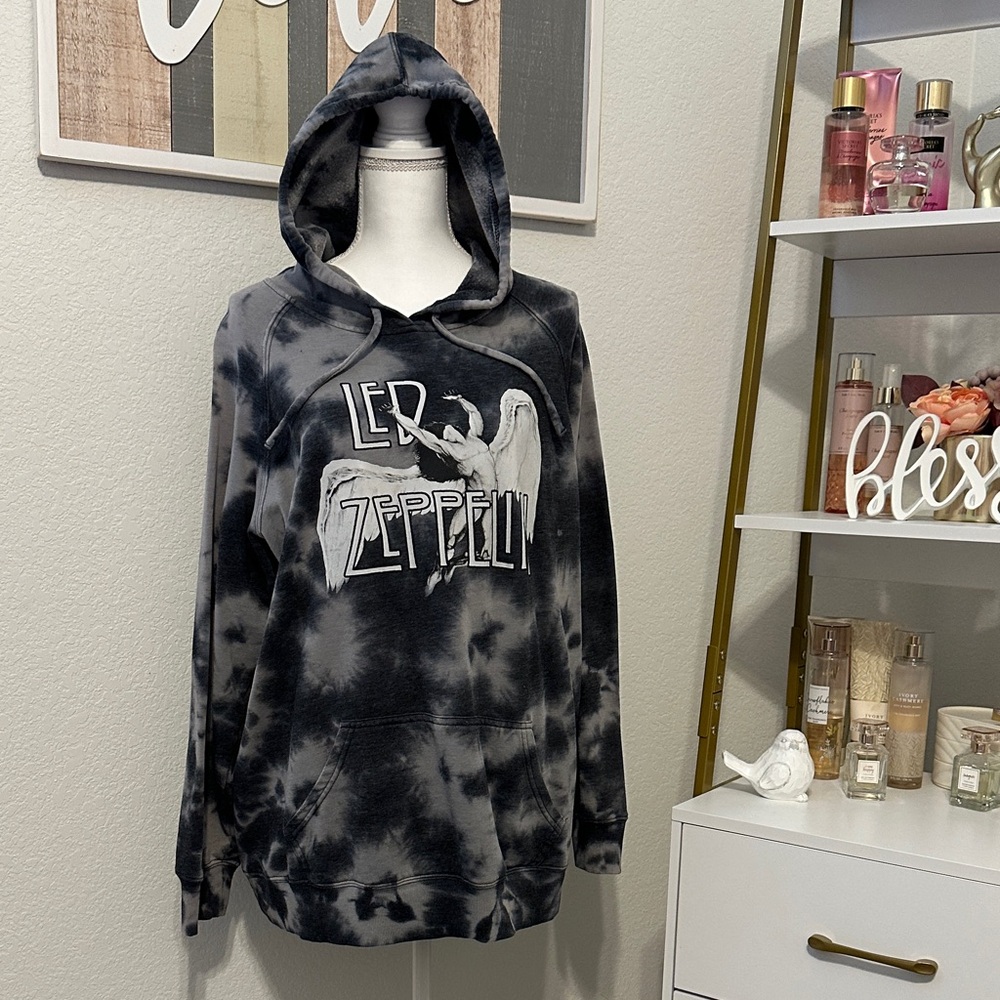 Led Zeppelin Gray and Black Tie Dye Hoodie
